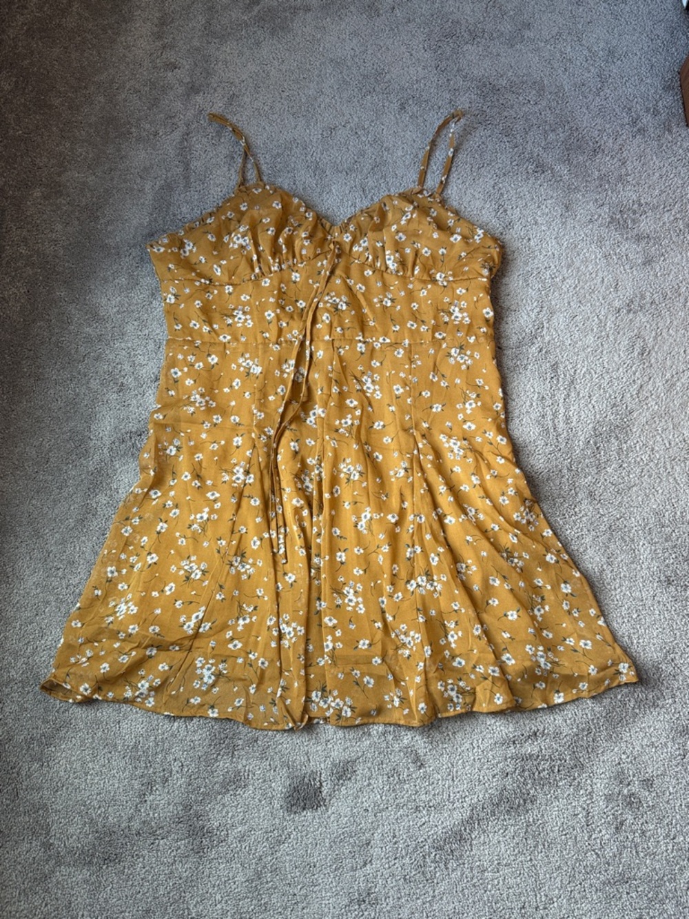Zenobia Mustard Floral Mini Dress Spaghetti Strap Flowy Boho NWT SIZE 3X